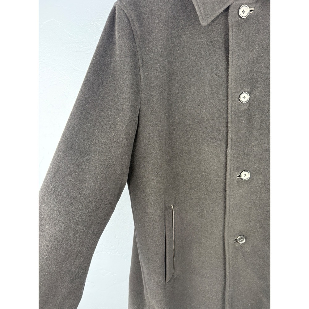 Cole Haan Mens Wool Cashmere Blend Car Coat Black‎ Lambskin Trim Size L Warm - Picture 10 of 13